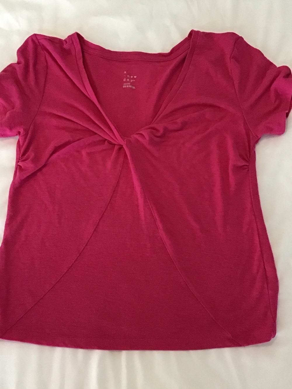 a new day Hot Pink Linen-Blend Twist-Front Short Sleeve Tee